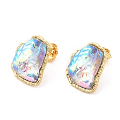 Clear AB Rack Plating Brass Stud Earring, Iceberg Melting Shaped Glass Earrings for Women, Long-Lasting Plated, Cadmium Free & Lead Free, Real 18K Gold Plated, Clear AB, 20x16mm