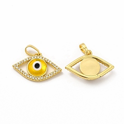 Gold Rack Plating Brass Micro Pave Clear Cubic Zirconia Pendants, with Handmade Evil Eye Lampwork, Cadmium Free & Lead Free, Long-Lasting Real 18K Gold Plated, Eye Charm, Gold, 15.5x23x4mm, Hole: 6x3mm