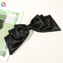 Satin Spring Clip - Black Charming Oversized Bow Hair Clip with Elastic Spring for Elegant Updo Hairstyles