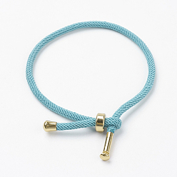 Sky Blue Cotton Twisted Cord Bracelet Making, with Stainless Steel Findings, Golden, Sky Blue, 9 inch~9-7/8 inch(23~25cm), 3mm