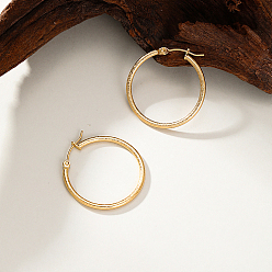 Real 18K Gold Plated 304 Stainless Steel Hoop Earrings, Huggie Hoop Earrings for Women, Ring, Real 18K Gold Plated, 30mm