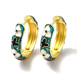 Светлый Морско-зеленый Серьги-кольца с цветочной эмалью, настоящие позолоченные украшения из латуни для женщин, без свинца и без кадмия, светло-зеленый, 18 мм, штифты : 19x4.5x19.5 мм