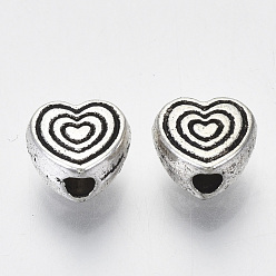 Antique Silver Tibetan Style Alloy Beads, Heart, Cadmium Free & Lead Free, Antique Silver, 6x6x3mm, Hole: 1.6mm, about 2000pcs/1000g