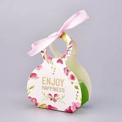 Lime Green Handbag Shape Candy Packaging Box, Wedding Party Gift Box, with Ribbon, Boxes, Word ENJOY HAPPINESS Pattern, Lime Green, 3.5xx9.7x13.2cm, Unfold: 29.8x25.2x0.03cm, Ribbon: 40.4x1cm