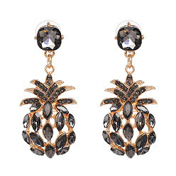 grey Sparkling Crystal Pineapple Earrings for Women - Elegant European Style Studs