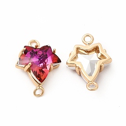 Fuchsia Brass with K9 Glass Connector Charms, Golden Maple Leaf Links, Fuchsia, 20x14x5.5mm, Hole: 1.5mm