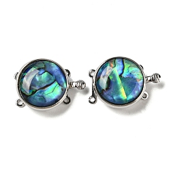 Colorful Paua Shell Box Clasp, with Alloy Loops, Flat Round, Colorful, 23.5x17.5x6~7mm, Hole: 1.2mm