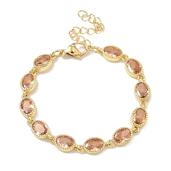 Легкий Лосось Овальные латунные браслеты-цепочки с инкрустацией кубическим цирконием для женщин, стойки покрытие, без кадмия и без свинца, долговечный, золотые, светлый померанцевый, 5.71 дюйм (14.5 см)