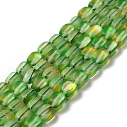 Lime Green Electroplated Synthetic Moonstone Beads Strands, Dyed, Holographic Beads, Half AB Color Plated, Frosted, Rectangle, Lime Green, 8~9x5.5~6x5~6.5mm, Hole: 1mm, about 44pcs/strand, 14.45''(36.7cm)
