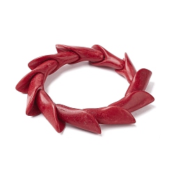 (123L) Белый крем непрозрачный блеск Эластичные браслеты из окрашенной синтетической бирюзы и листьев бирюзы, плитка браслет, огнеупорный кирпич, внутренний диаметр: 2-1/8 дюйм (5.45 см)