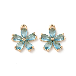 Небесно-голубой Латунные микро проложить кубического циркония подвески, , реальный 18 k позолоченный, голубой, 13x12x3 мм, отверстие : 1.2 мм