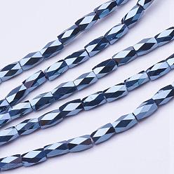 Hematite Plated Electroplate Transparent Glass Beads Strands, Full Plated, Faceted, Column, Hematite Plated, 5x3mm, Hole: 0.5mm, about 100pcs/strand, 19.4 inch