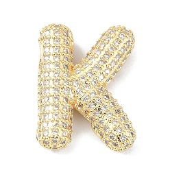 Letter K Rack Plating Brass Micro Pave Cubic Zirconia Pendants, Real 18K Gold Plated, Lead Free & Cadmium Free, Letter, Letter K, 22.5x17.5x6mm, Hole: 4x2.5mm