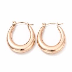Розовое Золото Ионное покрытие (ip) 304 массивные овальные серьги-кольца из нержавеющей стали для женщин, розовое золото , 26x20x4 мм, штифты : 0.7 мм