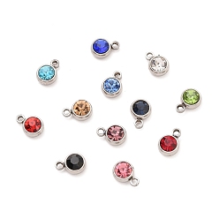 Mixed Color 304 Stainless Steel Charms, with Acrylic Rhinestone, Birthstone Charms, Faceted, Flat Round, Stainless Steel Color, Mixed Color, 8.2x6x3.5mm, Hole: 1.2mm
