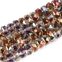 Камелия Гальванизируйте прозрачное стекло бисер нитей, рондель, граненые, камелия, 7.5~8x4.5~5.5 мм, отверстие : 1.2~1.4 мм, около 34~37 шт / нитка, 7.09~7.28 дюйм (18~18.5 см)