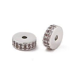 Pink Стойки обшивки латунь микро проложить кубического циркония бусы, долговечный, без свинца и без кадмия, Плоский круглый / диск, Реальная платина, розовые, 7.5x3 мм, отверстие : 1.4 мм