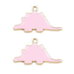 Pink Подвески из эмали и сплава, динозавр прелести, долговечный, золотые, розовые, 17x30x1.5 мм, отверстие : 1.8 мм