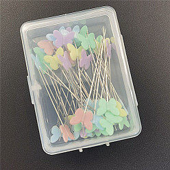 Butterfly Flat Head Straight Iron Pins, Plastic Butterfly Head Sewing Positioning Pins, for Dressmaker, Sewing Projects, and DIY Jewelry Decoration, Mixed Color, Platinum, Platinum, 55mm, Packaging: 70x50x25mm, 50pcs/set