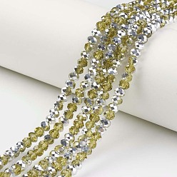Kaki Foncé Plaquent verre transparent perles brins, demi-argenté, facette, rondelle, kaki foncé, 6x5mm, Trou: 1mm, Environ 85~88 pcs/chapelet, 16.1~16.5 pouce (41~42 cm)