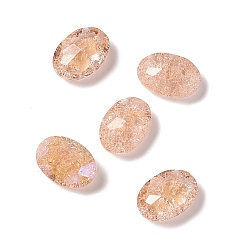 Juicy Peach Crackle Moonlight Style Glass Rhinestone Cabochons, Flat Back & Back Plated, Oval, Juicy Peach, 14x10x5.5mm
