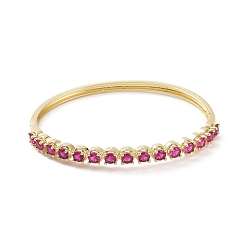 Deep Pink Cubic Zirconia Hinged Bangle, Golden Brass Jewelry for Women, Deep Pink, Inner Diameter: 2-3/8 inch(6.05cm)
