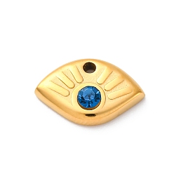 Свет Сапфира 304 из нержавеющей стали амулеты горный хрусталь, ионное покрытие (ip), реальный 14 k позолоченный, Очарование глаз, света сапфир, 9x15x3.5 мм, отверстие : 1.5 мм