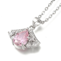 Pink 304 из нержавеющей стали кабель цепи ожерелья, латунные прозрачные кубические цирконии ожерелья в форме слезы подвеска, платины и нержавеющая сталь цвет, розовые, 17.91 дюйм (45.5 см)
