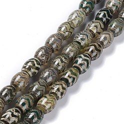 Zig Zag Pattern Tibetan Style dZi Beads Strands, Natural Agate Beads, Dyed & Heated, Oval, Zig Zag Pattern, 13~14x9.5~10mm, Hole: 1.2mm, about 25pcs/strand, 13.39''(34cm)
