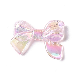 Pink UV Plating Rainbow Iridescent Transparent Acrylic Crackle Beads, Bowknot, Pink, 24x33x7mm, Hole: 2mm