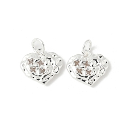 Серебро Латунные микропаве прозрачные кубические циркониевые подвески, текстурированное сердце, с целью перехода в кольце, серебряные, 13.5x14.5x3 мм