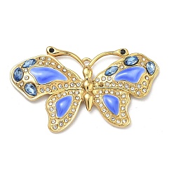 Васильковый 304 из нержавеющей стали горный хрусталь подвески, бабочки прелести, cmолой, реальный 18 k позолоченный, вакуумное покрытие pvd, долговечный, васильковый, 35x64.5x5 мм, отверстие : 3x2 мм