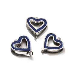Marine Blue 304 Stainless Steel Snap on Bails, with Enamel, Heart, Stainless Steel Color, Marine Blue, 11x9.5x3.5mm, Pin: 0.9mm
