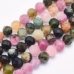 Tourmaline Natural Tourmaline Beads Strands, Round, Faceted, 4mm, Hole: 0.5mm, about 93pcs/strand, 15.5 inch(39.5cm)