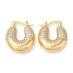Real 16K Gold Plated Donut Brass Hoop Earrings with Clear Cubic Zirconia, Real 16K Gold Plated, 23.5x6x20.5mm