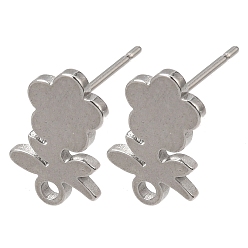 Platinum 304 Stainless Steel Stud Earring Findings, Flower, with Loop, Platinum, 11.5x7.5mm, Pin: 11X0.7mm