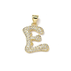 Letter E Латунные микро проложить кубического циркония подвески, стойки покрытие, буквы, без свинца и без кадмия, долговечный, реальный 18 k позолоченный, Письмо E, 19x15x2.5 мм, отверстие : 3.9x3.3 мм