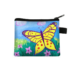 Yellow Butterfly Pattern Polyester Clutch Bags, Change Purse with Zipper & Key Ring, for Women, Rectangle, Yellow, 13.5x11cm