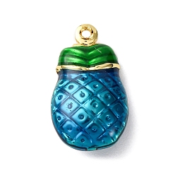 Темно-Голубой Подвески из латуни с эмалью в виде ананаса, долговечный, стойки покрытие, без кадмия и без свинца, реальный 18 k позолоченный, глубокое синее небо, 18x10x6 мм, отверстие : 1 мм