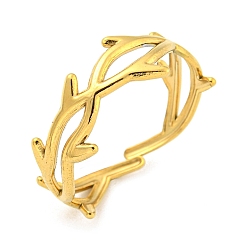 Real 18K Gold Plated Ion Plating(IP) 304 Stainless Steel Open Cuff Rings, Branch, Real 18K Gold Plated, US Size 9 3/4(19.5mm)