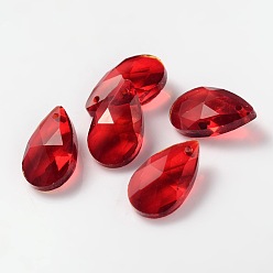 Red Faceted Teardrop Glass Pendants, Red, 16x9x6mm, Hole: 1mm