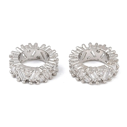 Платина Латунные микропаве из прозрачного кубического циркония, бусины с большим отверстием, стойки покрытие, долговечный, без свинца и без кадмия, платина, 11.5x4 мм, отверстие : 7 мм