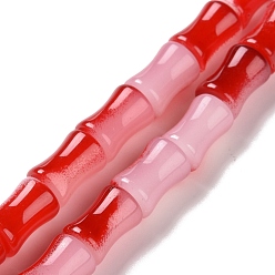 Red Glass Beads Strands, Bamboo Stick Shape, Red, 11.5~12x8~8.5mm, Hole: 1.1mm, about 30Pcs/strand, 14.17 inch(36cm)