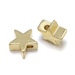 Real 18K Gold Plated Star Brass Beads, Lead Free & Nickel Free & Cadmium Free, Real 18K Gold Plated, 8x8x3mm, Hole: 1.3mm