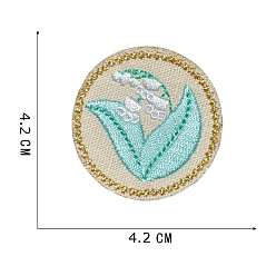 Turquoise Pâle Broderie informatisée polyester coudre sur patchs, accessoires de costumes, plat et circulaire avec motif floral, turquoise pale, 42mm