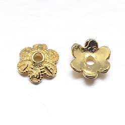 Real 18K Gold Plated Real 18K Gold Plated 6-Petal 925 Sterling Silver Bead Caps, Flower, Golden, 7x2.5mm, Hole: 1.5mm, about 76pcs/20g