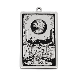 Stainless Steel Color Stainless Steel Pendants, Rectangle with Tarot Pattern, Stainless Steel Color, The Moon XVIII, 40x24mm