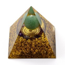 Green Aventurine Orgonite Pyramid, Resin Pointed Home Display Decorations, with Natural Green Aventurine and Brass Findings Inside, 50x50x50mm