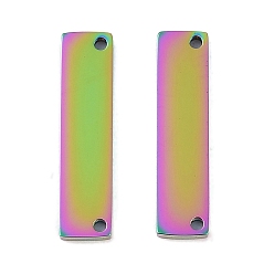 Rainbow Color Ионное покрытие (ip) 304 соединители звеньев из нержавеющей стали, пустая бирка с зеркальной полировкой, прямоугольные, Радуга цветов, 20x5x1.5 мм, отверстие : 1.2 мм