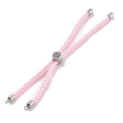 Бледно-Розовый Серебряные браслеты из витого нейлонового шнура, Изготовление браслета из звеньев для подвески-коннектора, с долговечным платиновым латунным наконечником шнура и сплавом «древо жизни», розовый жемчуг, 8-3/4~8-7/8 дюйм (22.2~22.6 см), отверстие : 2 мм